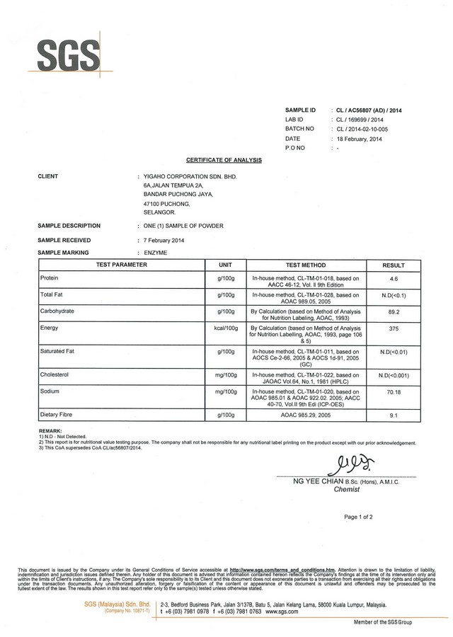 ENZYME NUTRITION FACTS