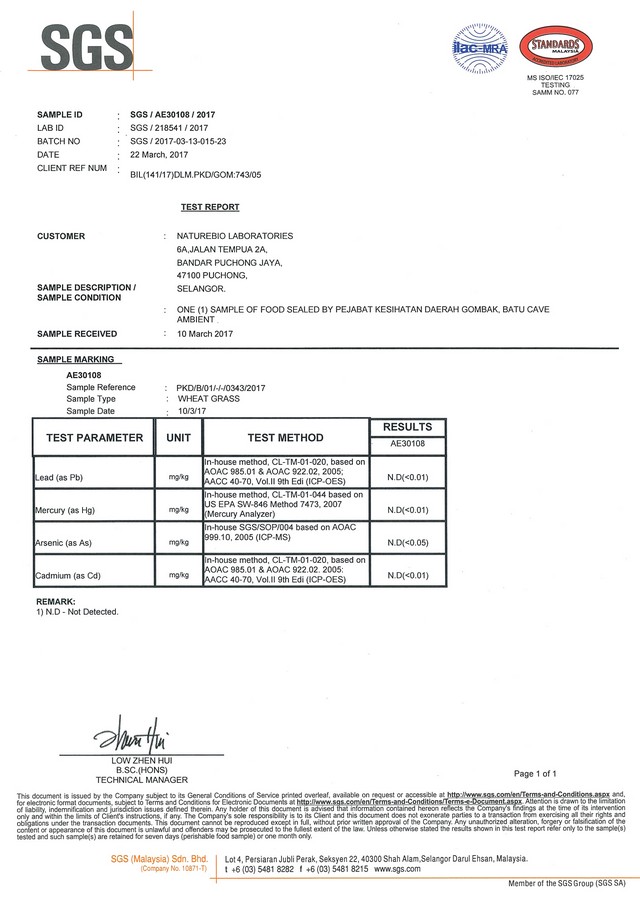 WHEATGRASS TEST Report